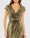 Sequin faux wrap cap sleeve gown - Olive