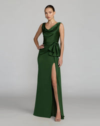 Mac Duggal #56230 Emerald Green Draped Cowl Neck Gown with Side Slit
