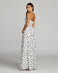 Mac Duggal White Polka Dot Strapless Viscose Gown With Slit #56248 Black Ivory