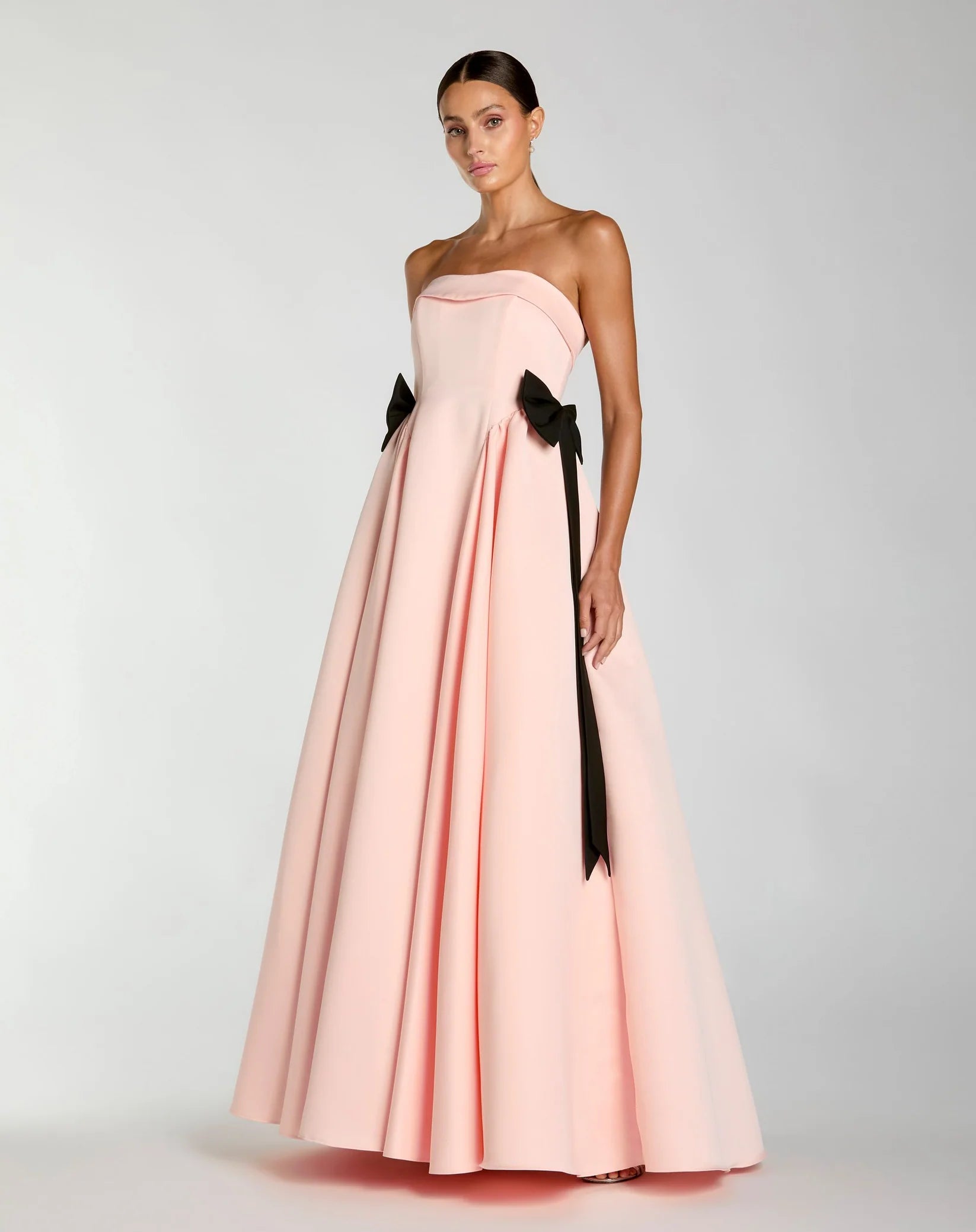 Mac Duggal Baby Pink Satin Strapless Ball Gown With Bow Details #56251 Blush