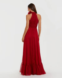 Mac Duggal #56254 deep red chiffon gown back view