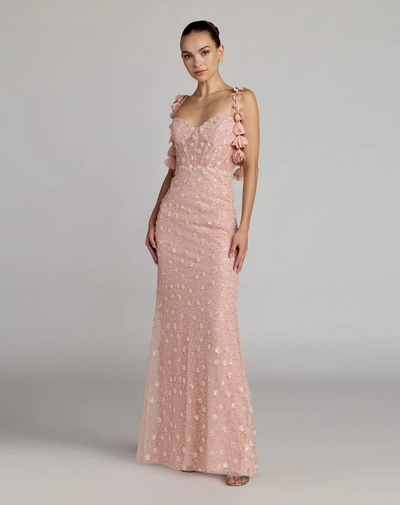Mac Duggal Pink Sweetheart Neck Embellished Gown With Floral Detail #56259 Rose  Gold – Shaide Boutique