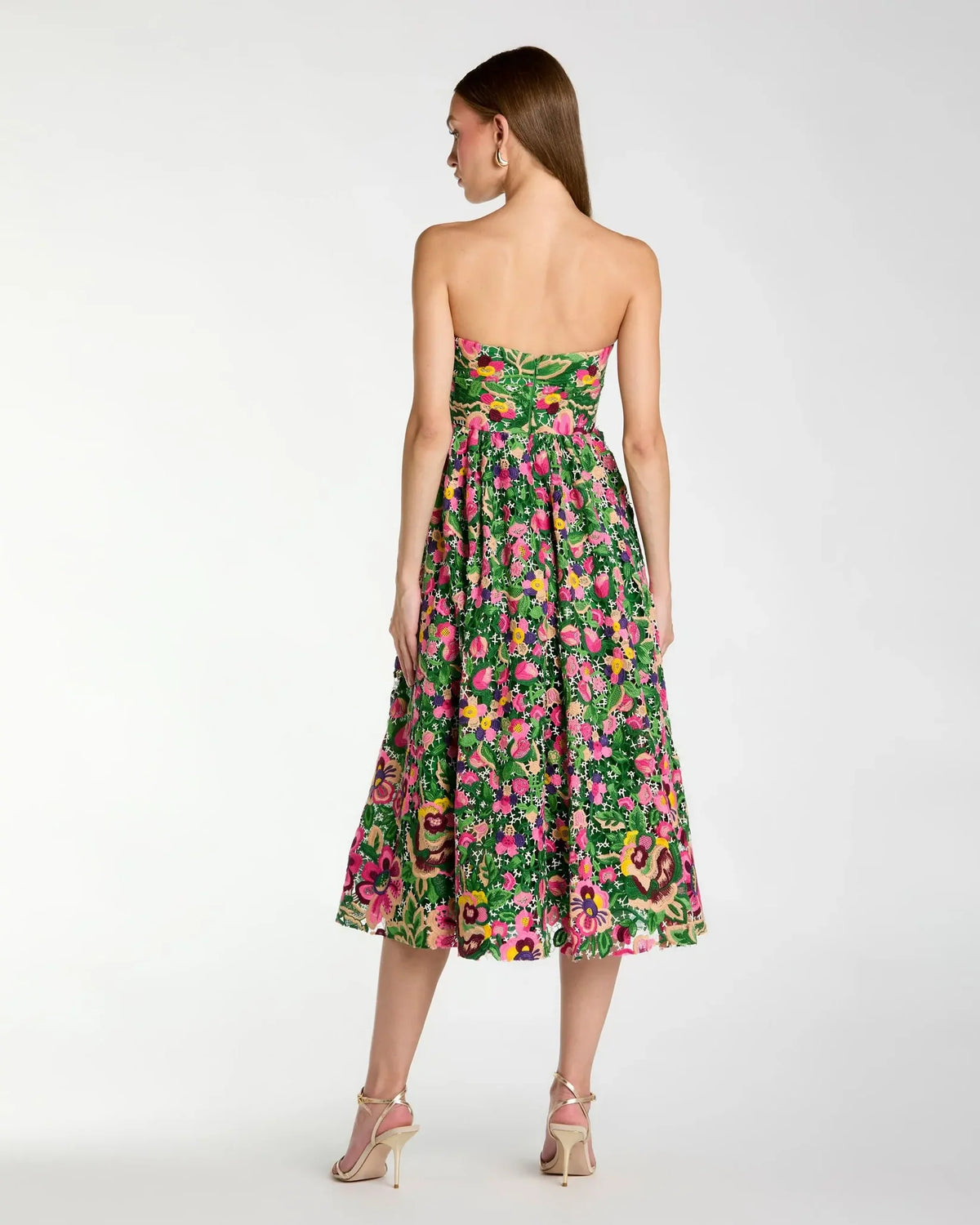 Mac Duggal Green Strapless Floral Embroidered Midi Dress #56265