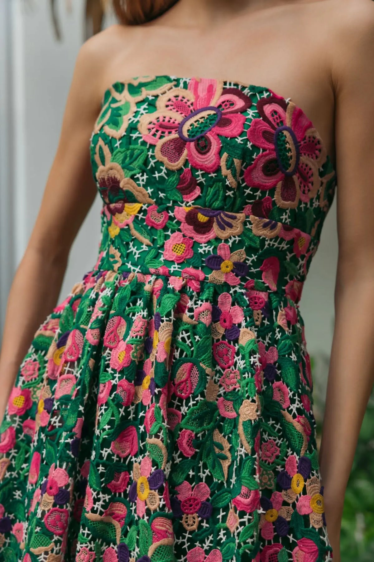 Mac Duggal Green Strapless Floral Embroidered Midi Dress #56265