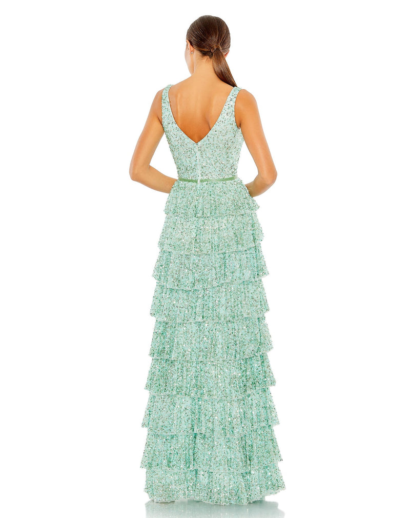Tiered ruffle empire waist sequin gown - Mint, Style #5627, Designer: Mac Duggal back view