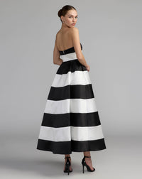 Black and white striped midi dress back