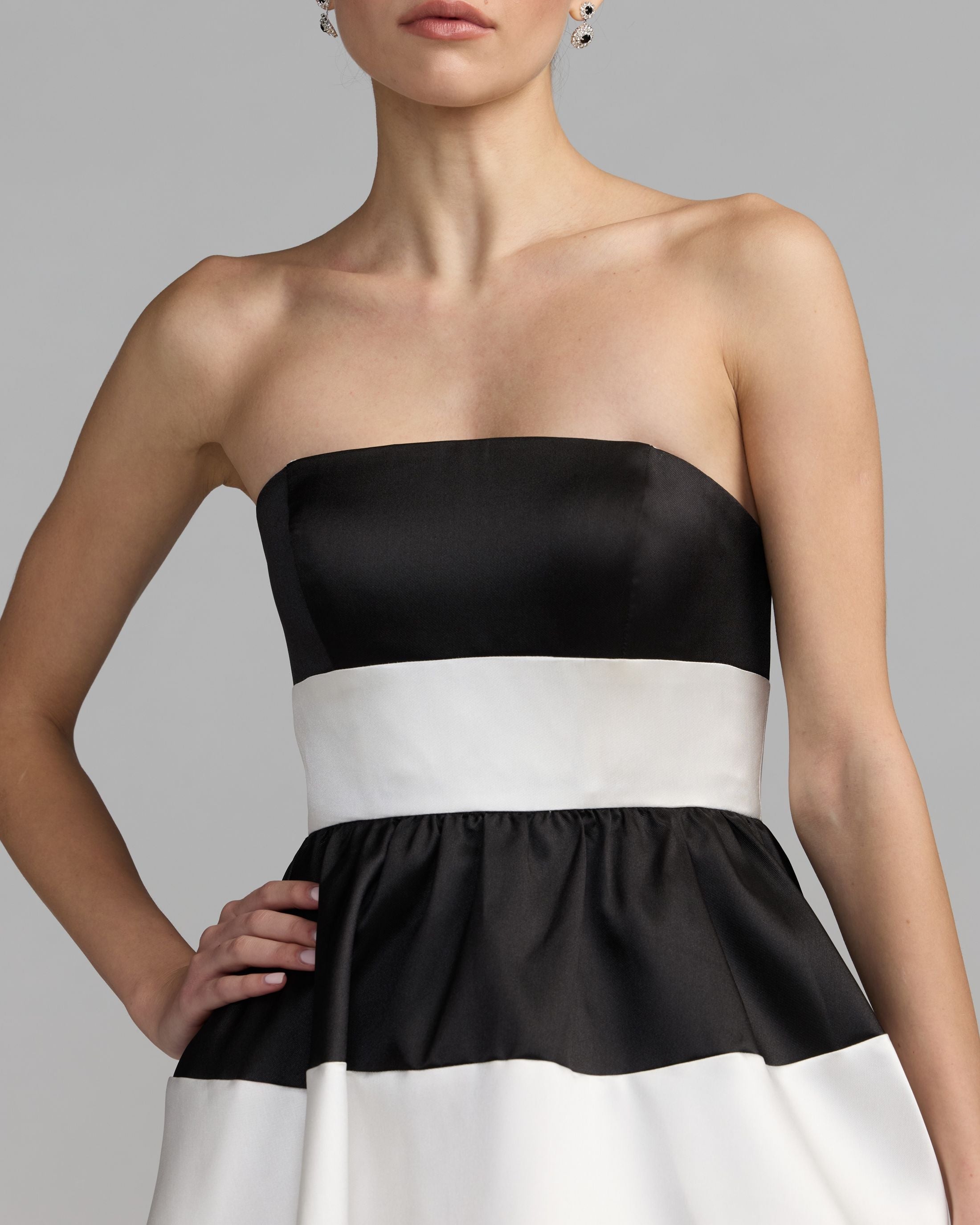 Black and white striped midi dress detail
