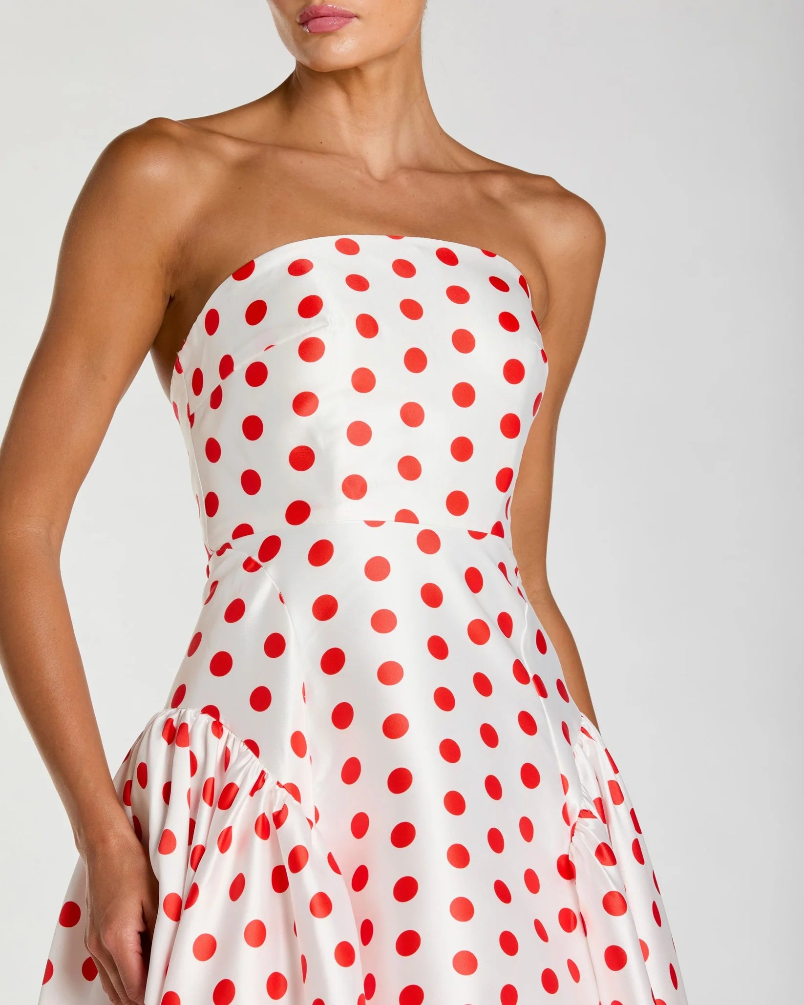 Mac Duggal White Strapless Polka Dot Mikado Ball Gown White Multi  #56283