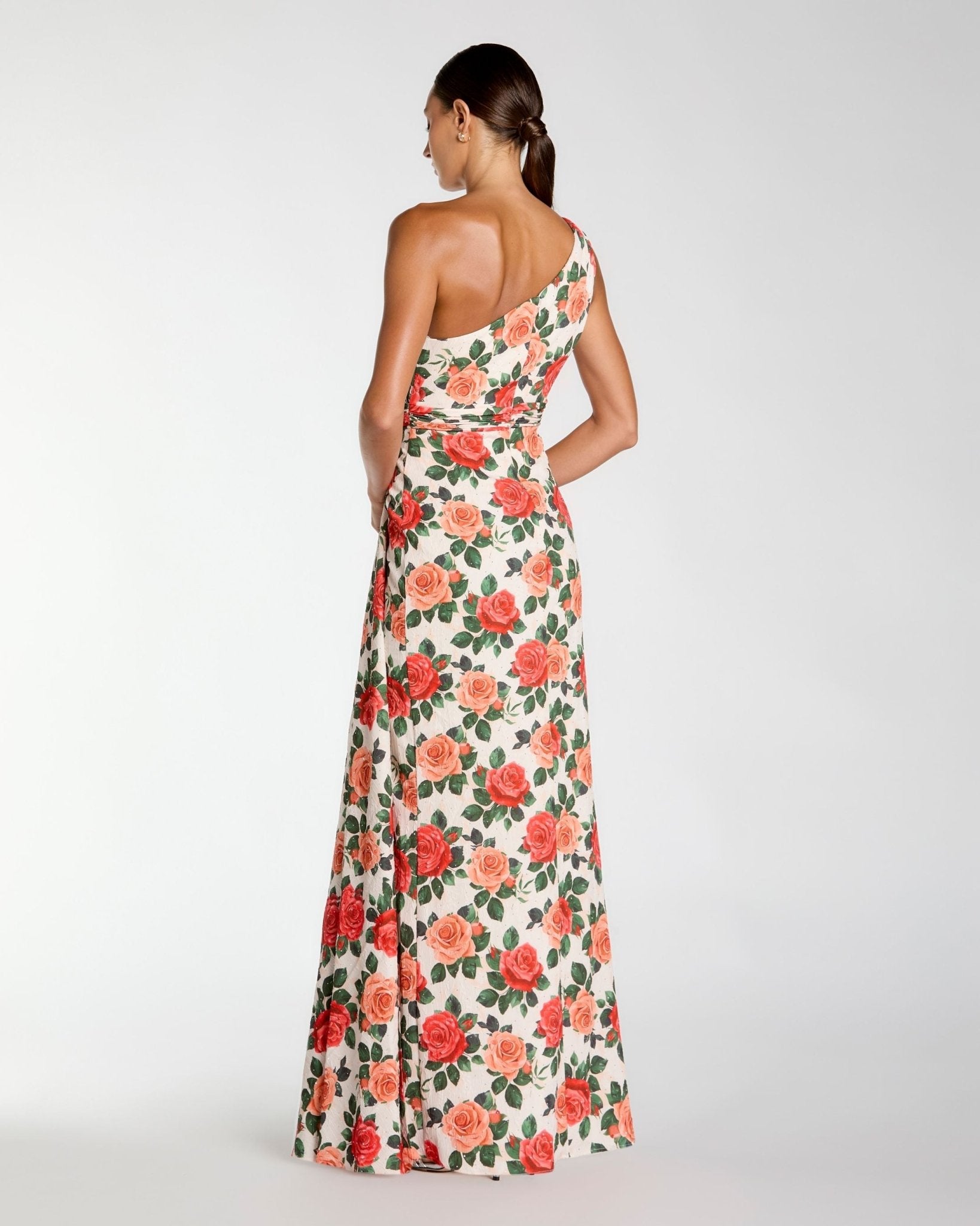 Floral One Shoulder Slit Gown