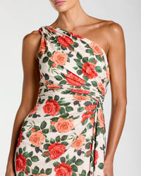Floral One Shoulder Slit Gown