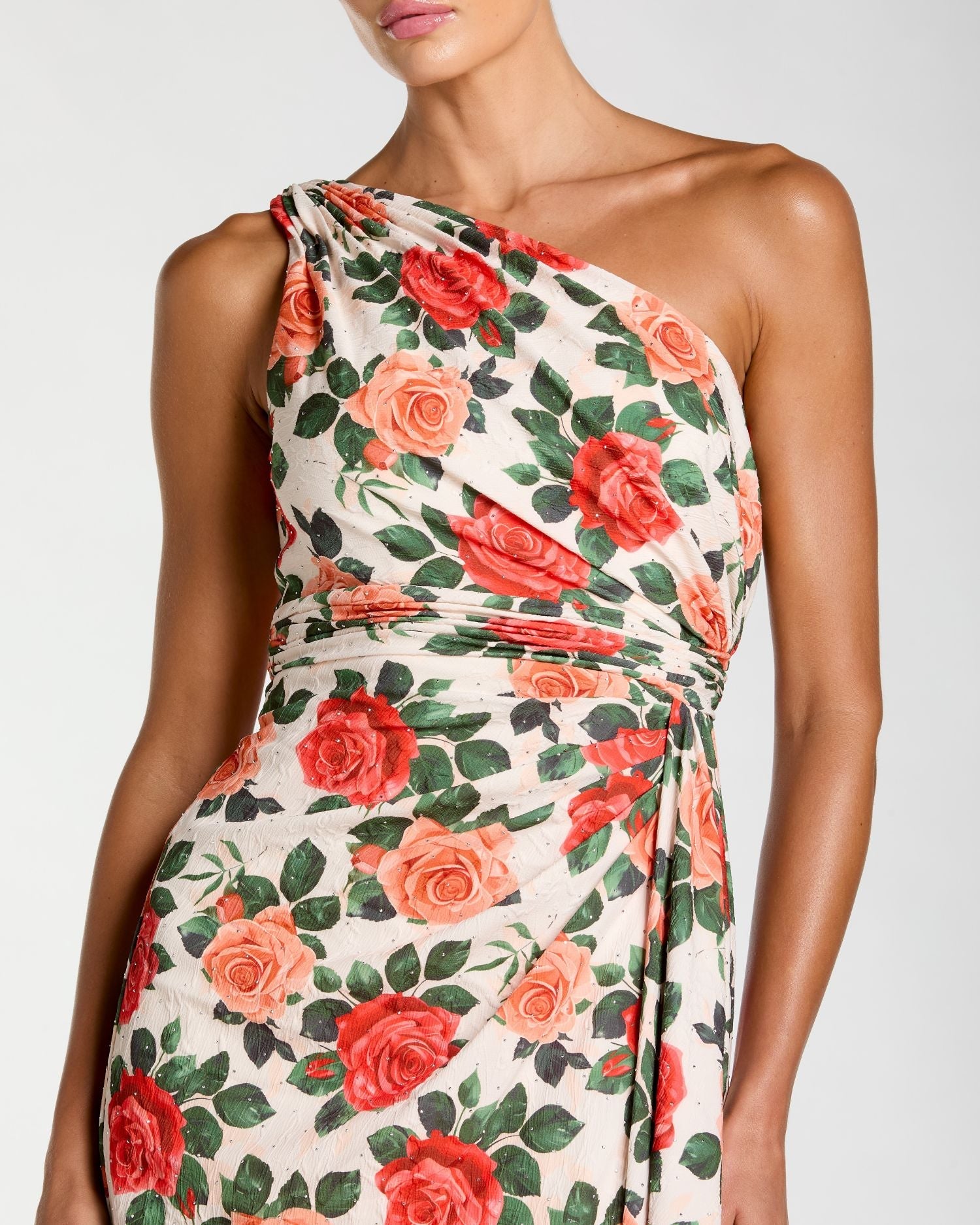 Floral One Shoulder Slit Gown