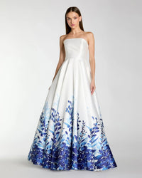 Mac Duggal White Strapless Floral Printed Mikado Ball Gown #56316 White Multi