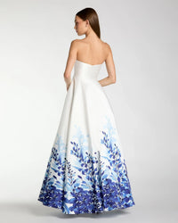 Mac Duggal White Strapless Floral Printed Mikado Ball Gown #56316 White Multi