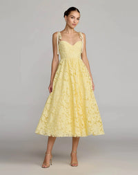 Yellow Lace Bow Strap Midi Dress