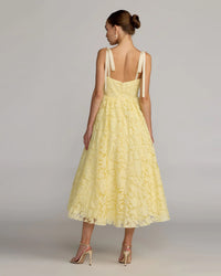 Yellow Lace Bow Strap Midi Dress - Back