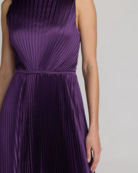 Mac Duggal #56326 Purple high neck pleated sleeveless midi dress