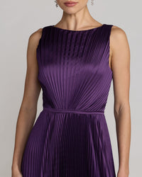 Mac Duggal #56326 Purple high neck pleated sleeveless midi dress