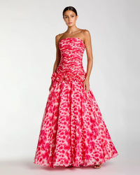 Mac Duggal Pink Strapless Chiffon Ball Gown with 3D Flowers #56329 Grapefruit Multi 