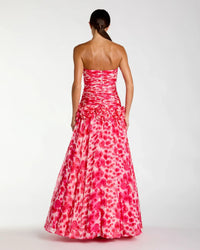 Mac Duggal Pink Strapless Chiffon Ball Gown with 3D Flowers #56329 Grapefruit Multi 