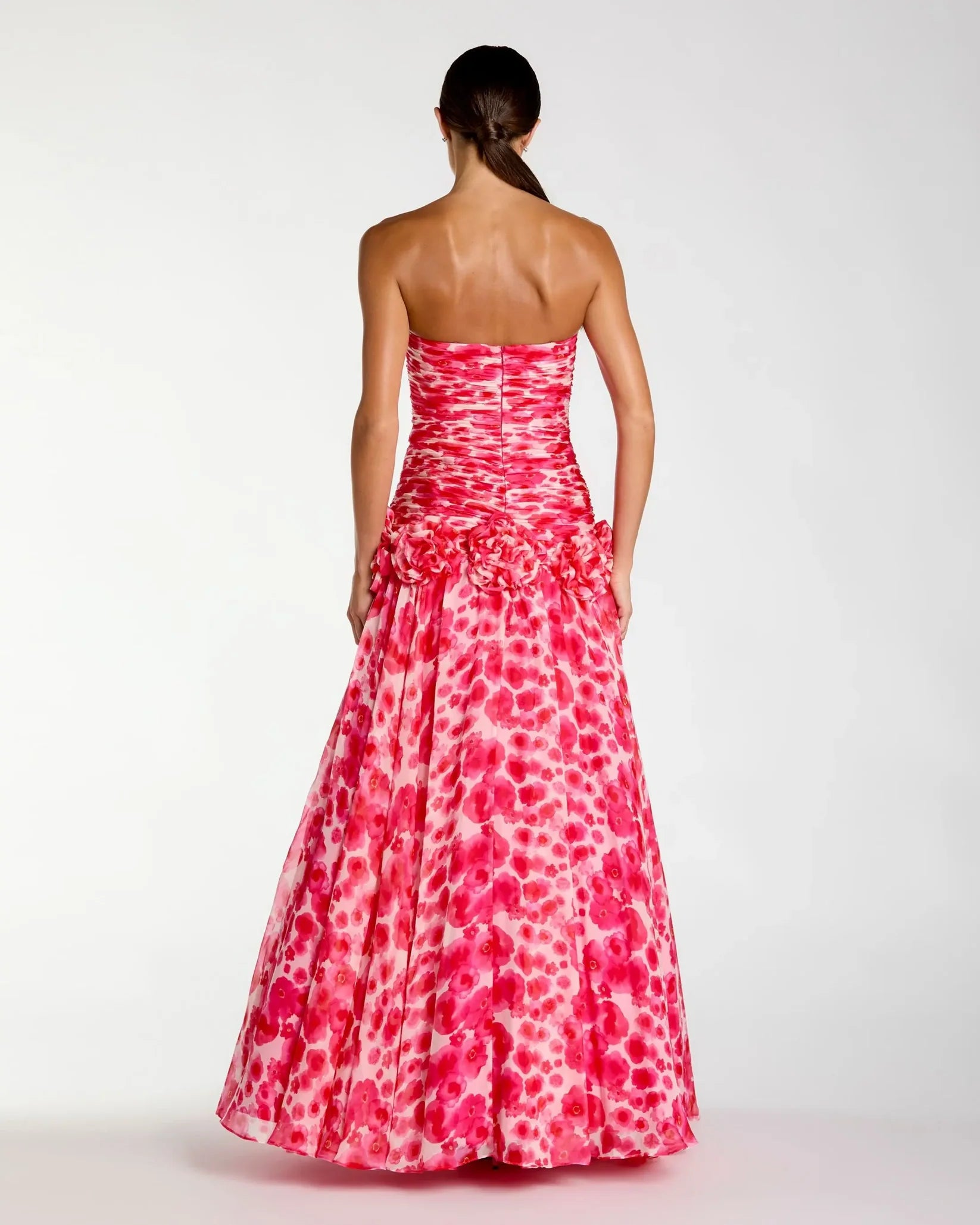 Mac Duggal Pink Strapless Chiffon Ball Gown with 3D Flowers #56329 Grapefruit Multi 