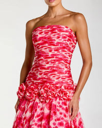 Mac Duggal Pink Strapless Chiffon Ball Gown with 3D Flowers #56329 Grapefruit Multi 