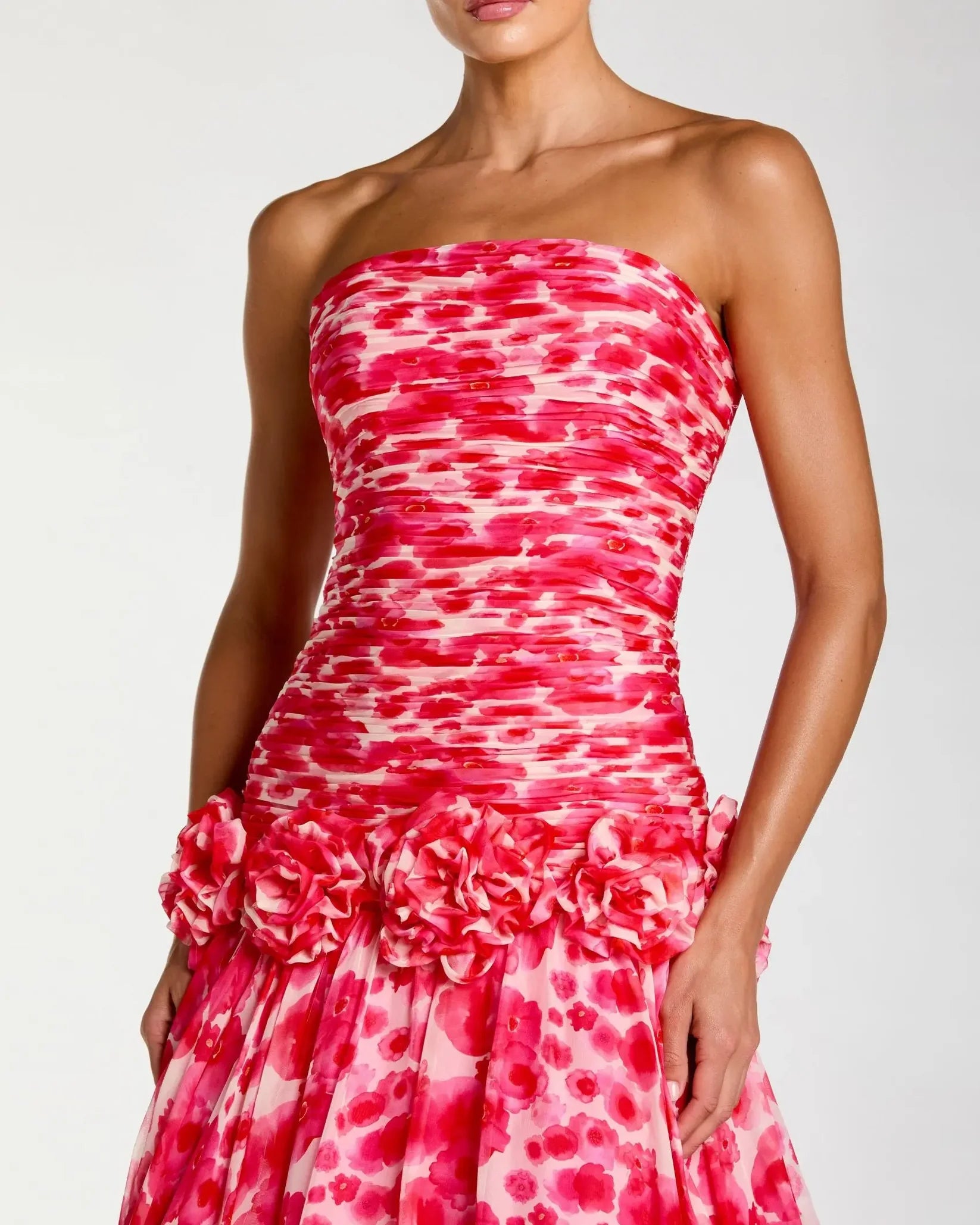 Mac Duggal Pink Strapless Chiffon Ball Gown with 3D Flowers #56329 Grapefruit Multi 