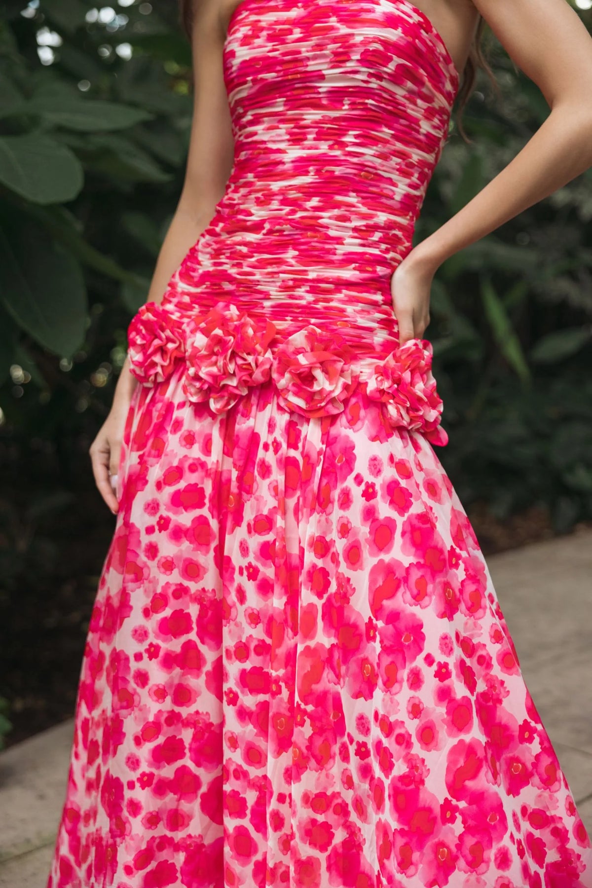 Mac Duggal Pink Strapless Chiffon Ball Gown with 3D Flowers #56329 Grapefruit Multi 