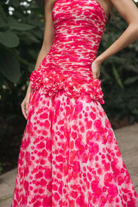 Mac Duggal Pink Strapless Chiffon Ball Gown with 3D Flowers #56329 Grapefruit Multi 