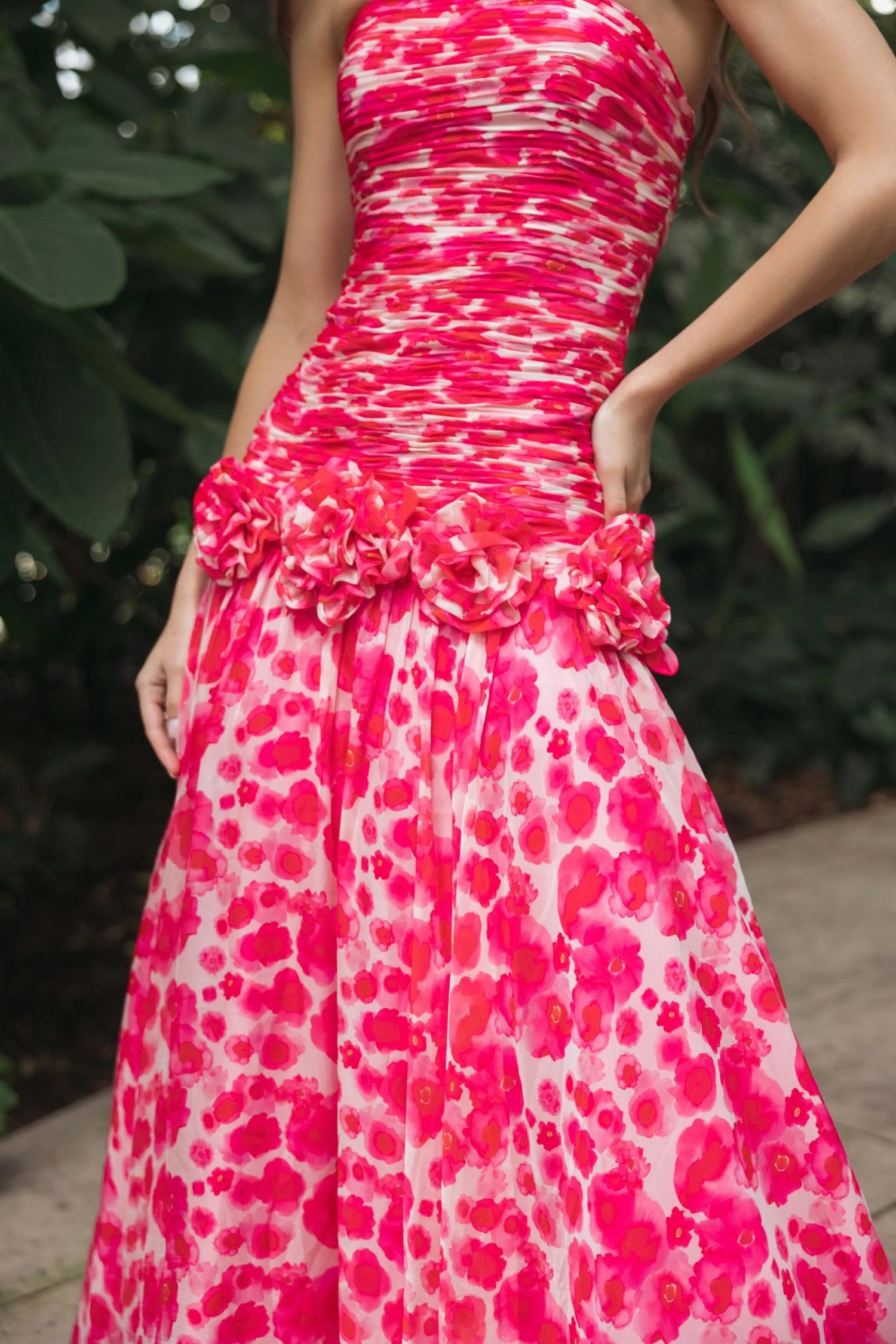 Mac Duggal Pink Strapless Chiffon Ball Gown with 3D Flowers #56329 Grapefruit Multi 