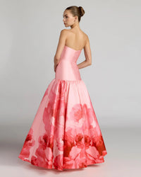 Mac Duggal 56343 Blush Multi printed mikado strapless drop waist ball gown - Back view