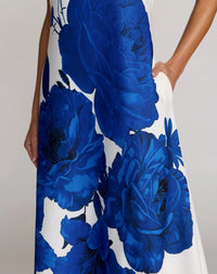 Mac Duggal White Floral Printed Crepe Strapless Trapeze Gown #56344