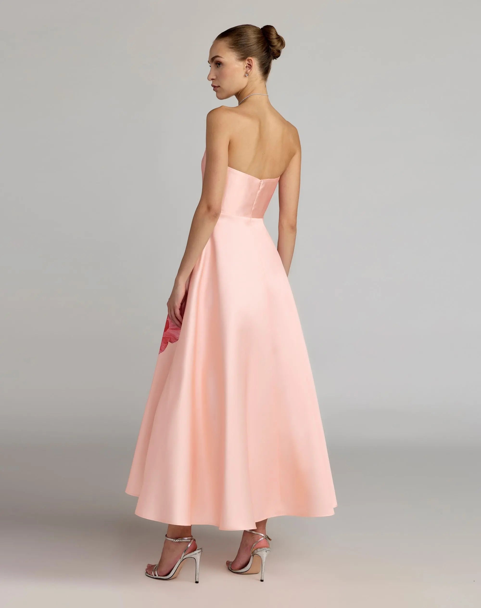 Mac Duggal #56352 blush multi floral print midi dress back