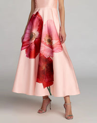 Mac Duggal #56352 blush multi floral print midi dress detail