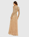 Illusion High Neck Long Sleeve Embellished Gown - Latte