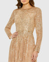 Illusion High Neck Long Sleeve Embellished Gown - Latte