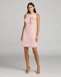 Blush Boucle Pearl Detail A Line Mini Dress With Bow