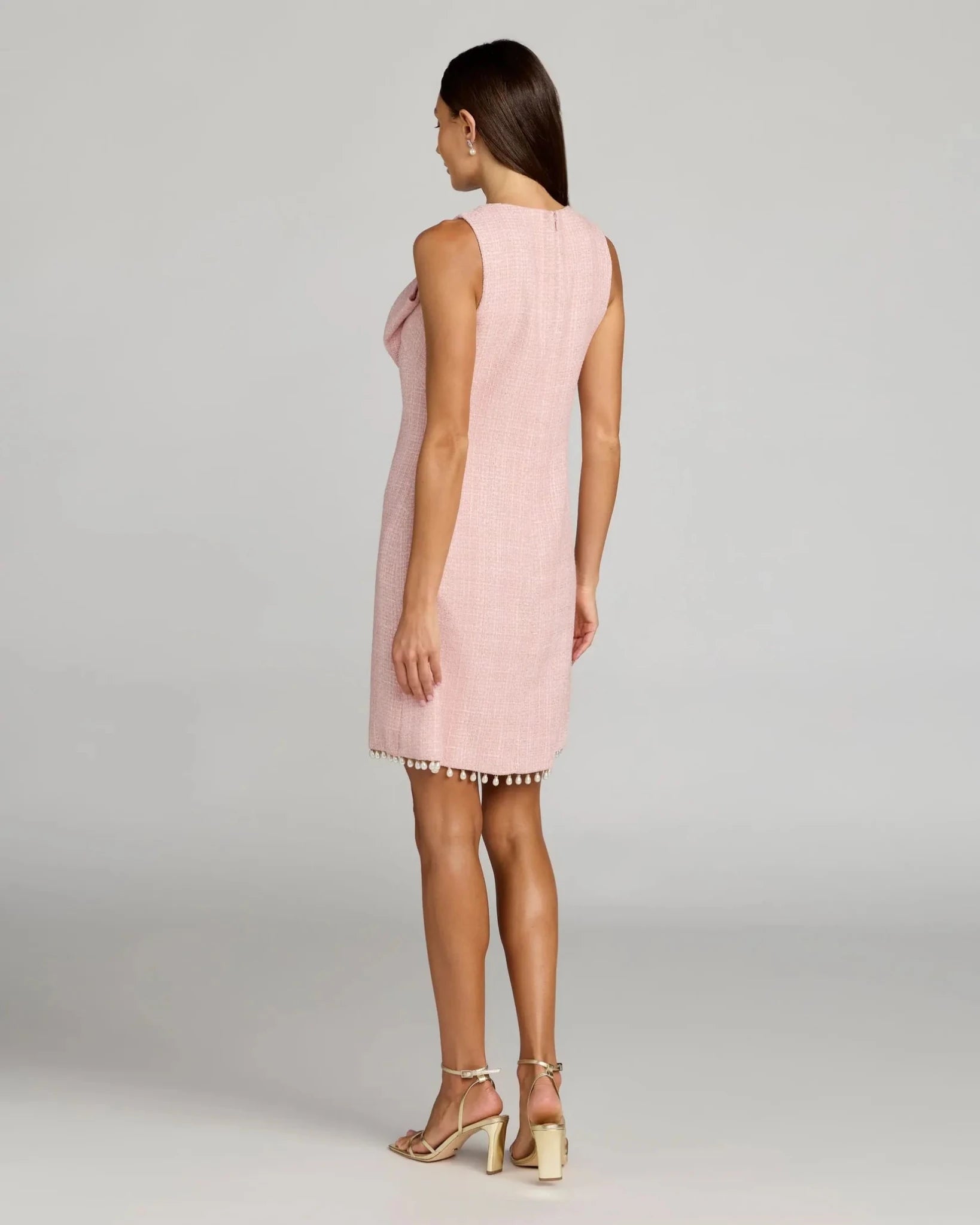 Blush Boucle Pearl Detail A Line Mini Dress With Bow