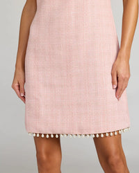 Blush Boucle Pearl Detail A Line Mini Dress With Bow
