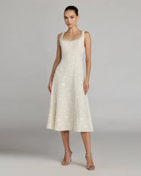 Ivory Embellished Boucle Sleeveless Midi Dress