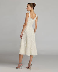 Ivory Embellished Boucle Sleeveless Midi Dress