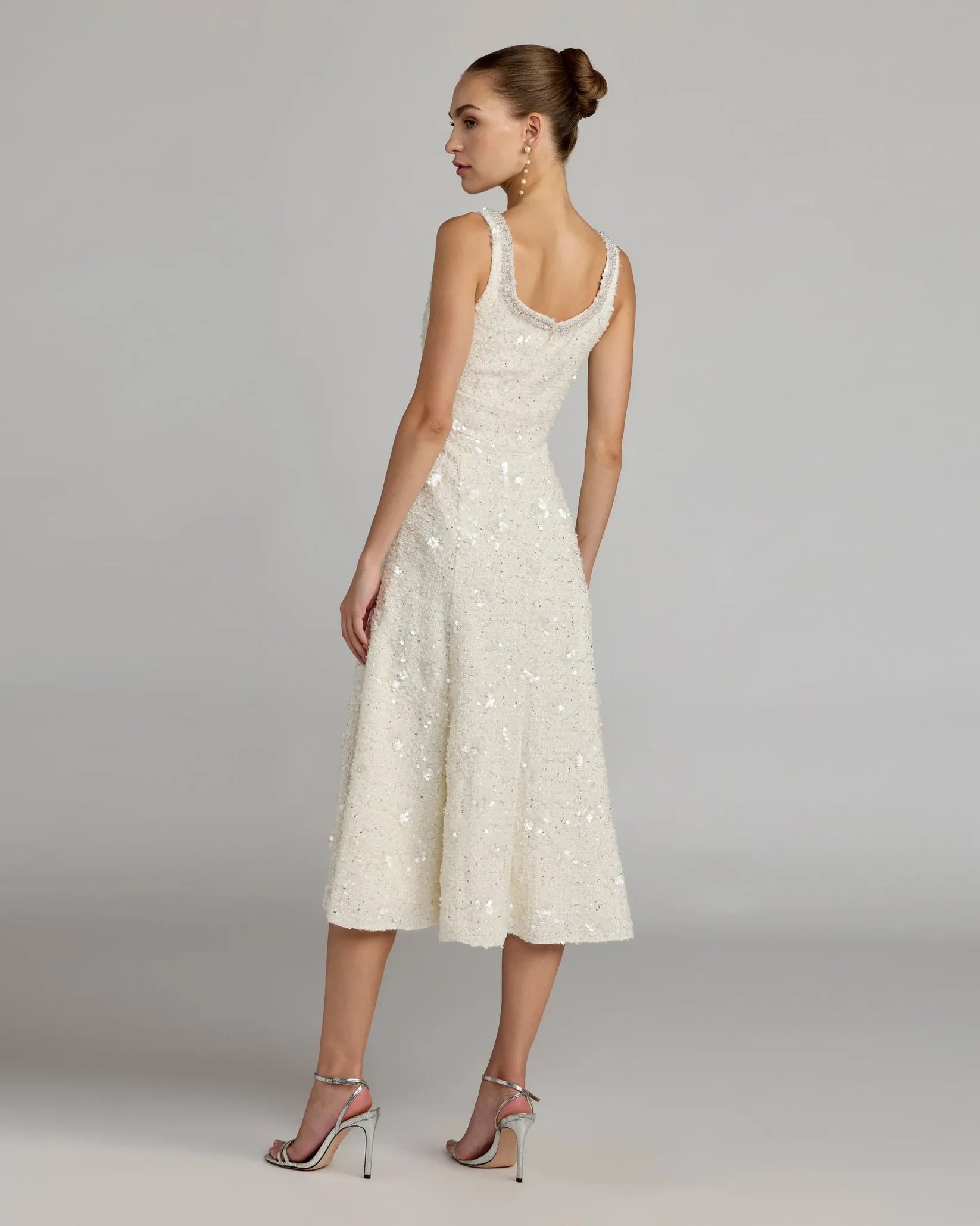 Ivory Embellished Boucle Sleeveless Midi Dress