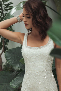 Ivory Embellished Boucle Sleeveless Midi Dress