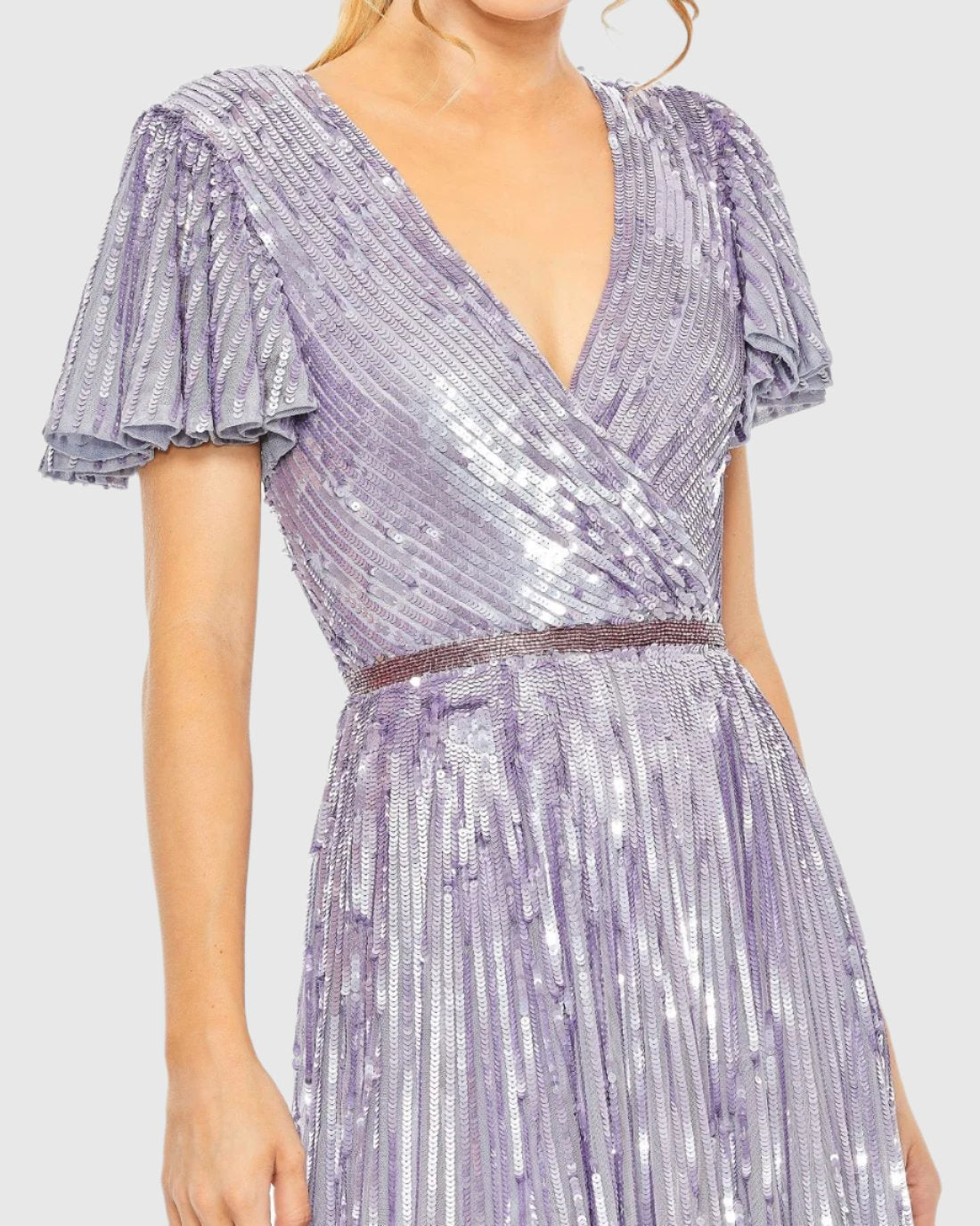 V Neck Sequin Gown - Lilac