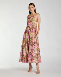 Mac Duggal Multicolor Strapless Sequin Floral Midi Dress #56386 Orchid Multi