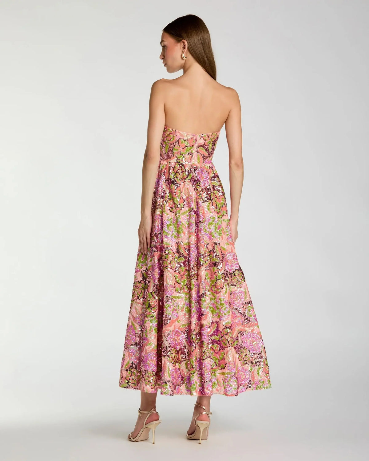 Mac Duggal Multicolor Strapless Sequin Floral Midi Dress #56386 Orchid Multi