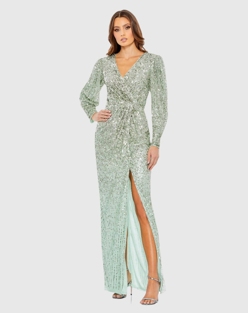Mac Duggal #5638 Embellished Long Sleeve Gown - Seafoam Green | Shop Prom Dresses, Wedding Guest Dresses, and Black Tie Evening Gowns Online Shaide Boutique Mac Duggal #5638 Embellished Long Sleeve Gown - Seafoam Green | Shop Prom Dresses, Wedding Guest Dresses, and Black Tie Evening Gowns Online Shaide Boutique