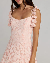 Mac Duggal Blossom Pink Scoop Neck Floral A-Line Midi Dress #56391