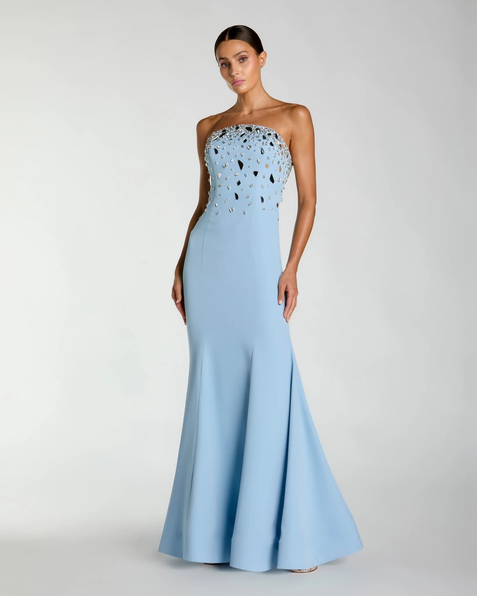 Mac Duggal Blue Strapless Embellished Mermaid Gown Powder Blue #56393