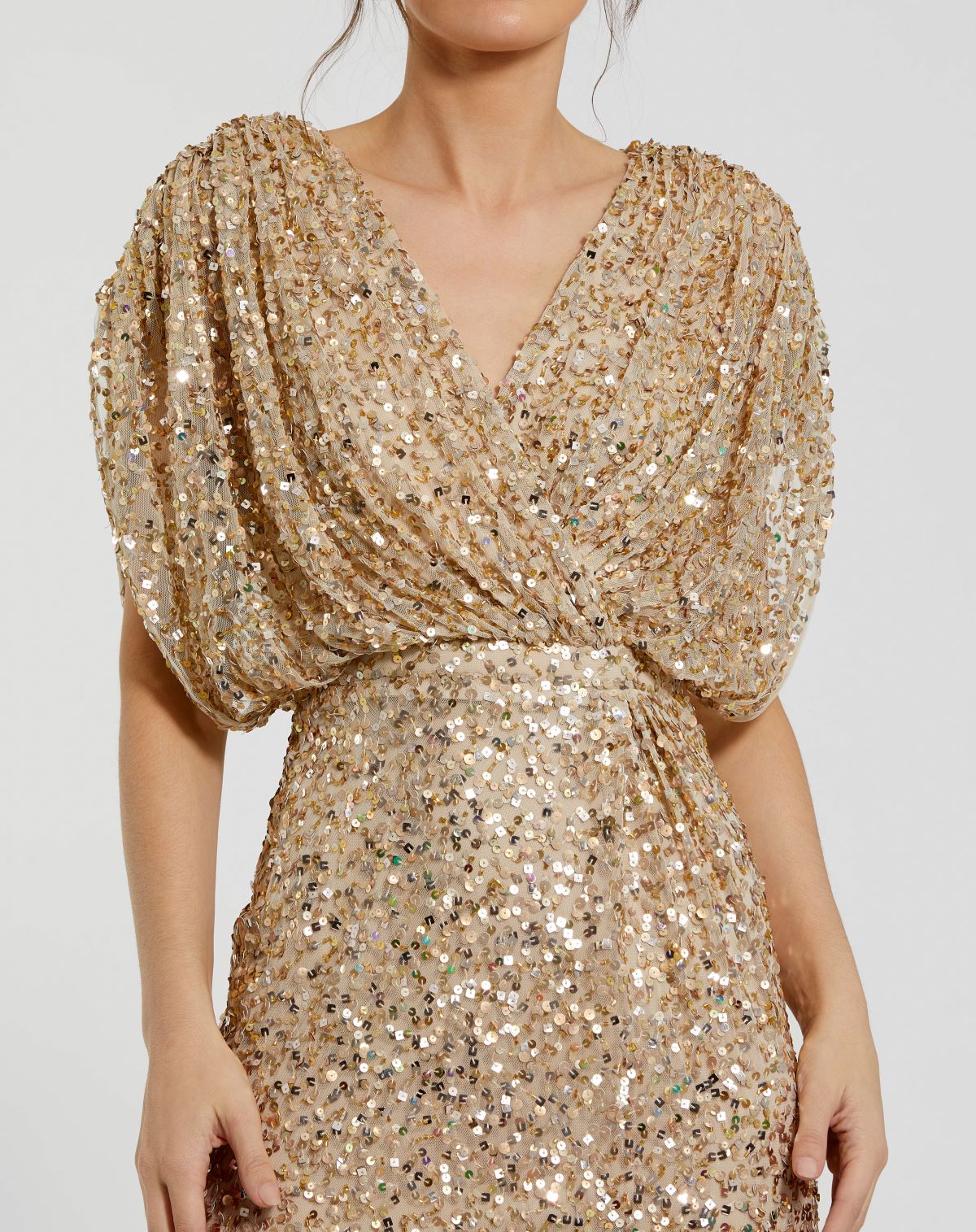 Draped Sleeve V Neck Gown - Lilac