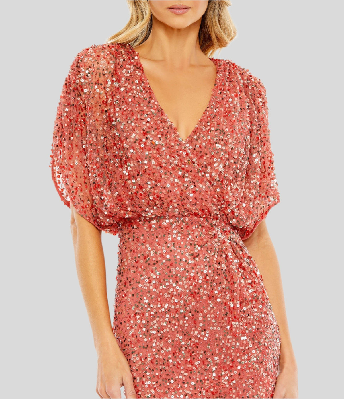 Draped Sleeve V Neck Gown - Paprika